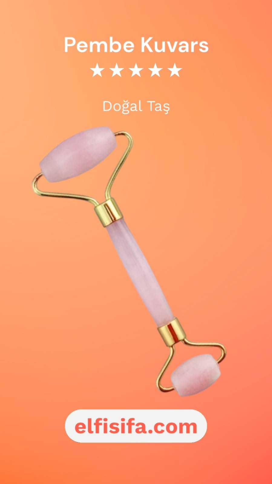  Pembe Kuvars Doğal Taş Altın Face Roller Çift Taraflı Orijinal Masaj Aleti